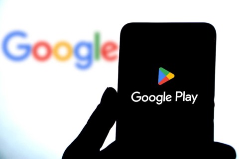 Google Play logo seen displayed on a smartphone.