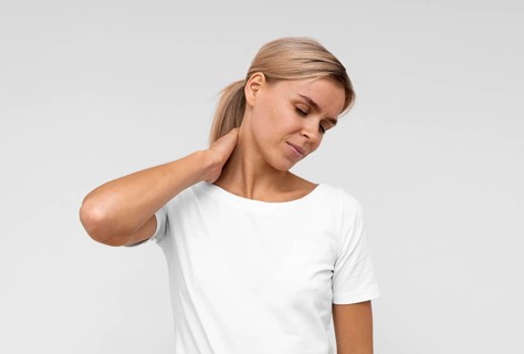 Front view woman with neck pain