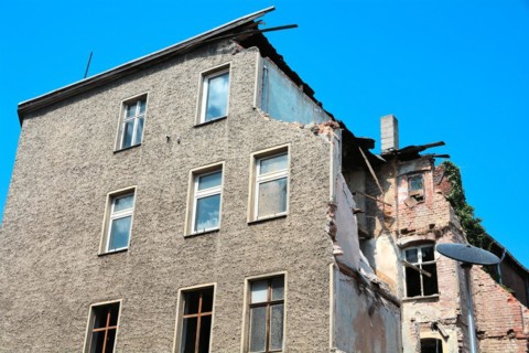 Old partially collapsed house in the city centre of Magdeburg