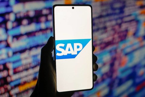 In this photo illustration, the SAP logo is displayed on a smartphone screen