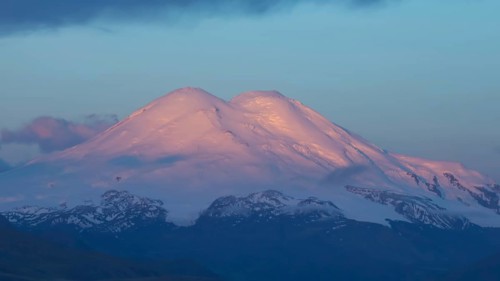 Beautiful view of Mount Elbrus at sunrise, North Caucasus mountains, Russia, Europe