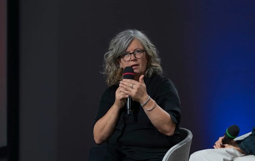 FRANKFURT AM MAIN, Germany, October 18 2023: Christina Clemm (*1967), on stage at the 75th