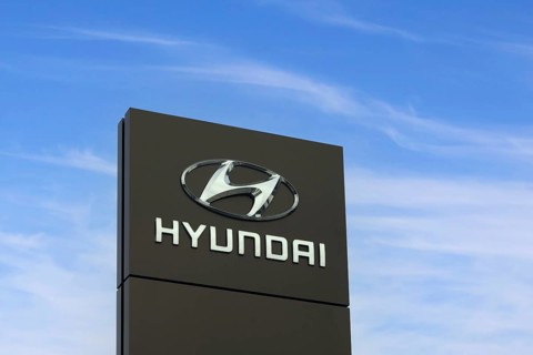 Hyundai Motor Company logo outside dealership. Hyundai is a South Korean multinational automotive