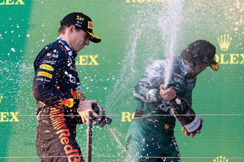 MELBOURNE, AUSTRALIA, APRIL 2: Max Verstappen of the Netherlands celebrates winning with his Oracle