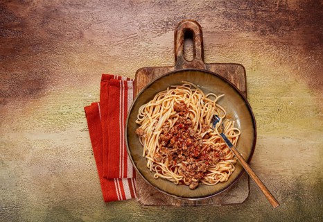 Food, Spaghetti Bolognese, top view, close-up, without people, homemade