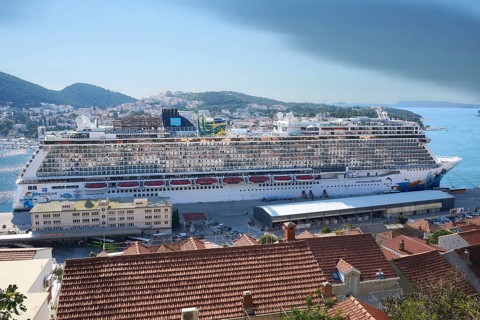 Huge cruise ship in Gruž harbour near Dubrovnik, Dubrovnik cruise terminal, Dubrovnik Cruise Port,
