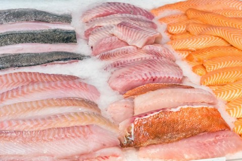 Fresh fish fillets for sale at the fish market