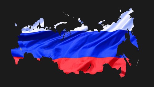 Overview map of Russia, designed with the national flag