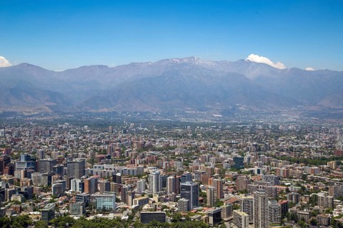 Santiago de Chile, Chile, November 28, 2015: Skyline as seen from the Cerro San Cristobal, South