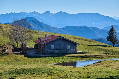 Huberalm in front of Wilder Kaiser, Farrenpoint, Mangfall mountains, Bavarian Prealps, Upper