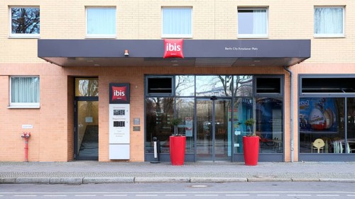 Berlin, Germany, December 20, 2021, entrance and front view of the Ibis Hotel at Potsdamer Platz,