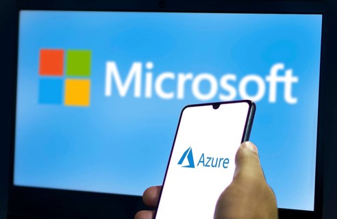 Smart phone with the Microsoft Azure logo, is a cloud service offered as a service and hosted in