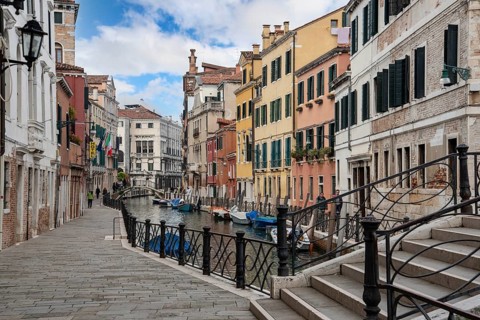 Empty Pathway and Canal in Dorsoduro Quarter, Venice, Italy, Europe