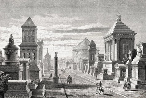 The Appian Way or Via Appia near ancient Rome, reconstruction