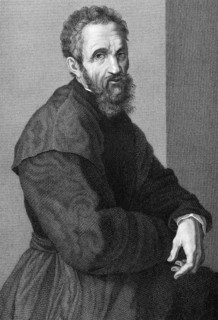 Michelangelo (1475-1564) on copper engraving from 1841. Italian Renaissance painter, sculptor,