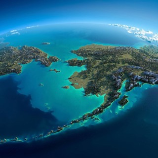 Highly detailed planet Earth in the morning. Exaggerated precise relief lit morning sun. Detailed