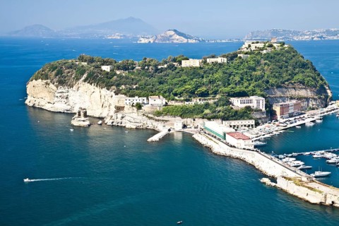 View of Naples Gulf from Pozzuoli. Ischia and Procida Isles on the orizont line