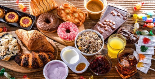 Food products containing a significant amount of sugar. Junk food