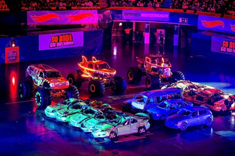 Lisbon, Portugal - March 2, 2024: HOT WHEELS MONSTER TRUCKS LIVE GLOW PARTY in Arena