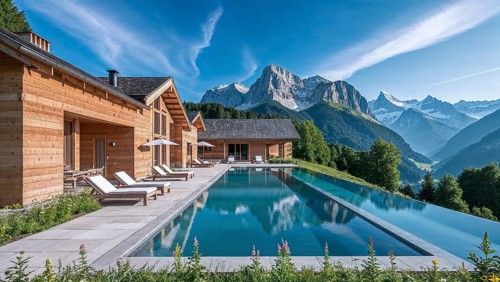 Modern wooden houses with infinity pool. The houses have the character of a holiday resort and are