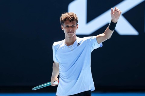 MELBOURNE, AUSTRALIA, JANUARY 11: Gabriel Diallo of Canada on his way to beating Pierre-Hugues