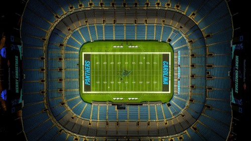Night aerial view of the Bank of America Stadium, home of the National Football League Carolina