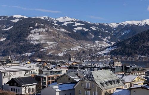 Landscape, town, Zell am See, Pinzgau, winter, church, lake