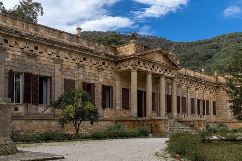 Portoferraio, Italy, 14 November, 2023: exterior view of the entrance hall and foyer of Villa San