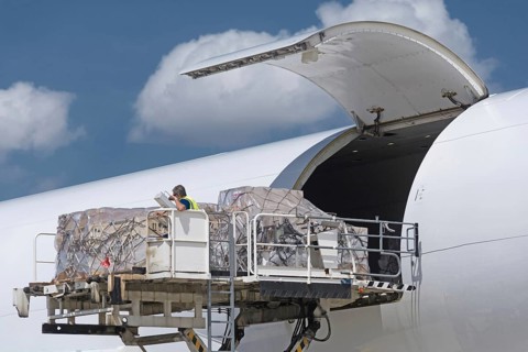 Close-up of aircraft being loaded with air freight