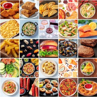 Food collage layout. A variety of dishes, a collection for a restaurant banner. International