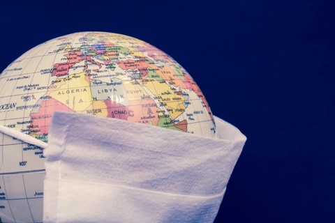 Mask with globe for safety against Coronavirus Covid-19 virus