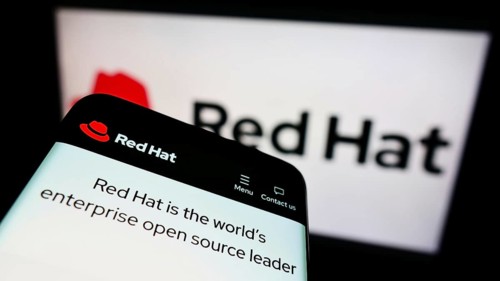 Stuttgart, Germany, 01-06-2022: Mobile phone with webpage of American software company Red Hat Inc.