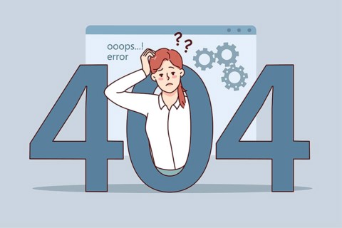 Confused woman experience 404 error on computer. Frustrated unhappy female employee have mistake
