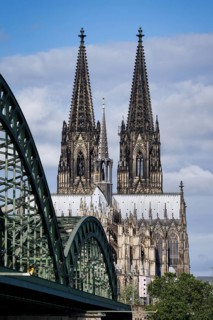 View of the east side of Cologne Cathedral from Deutz on the right bank of the Rhine along the