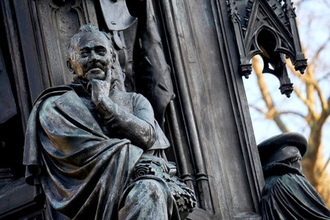 Ernst Moritz Arndt figure on the Rubenow Monument in front of the University of Greifswald in front