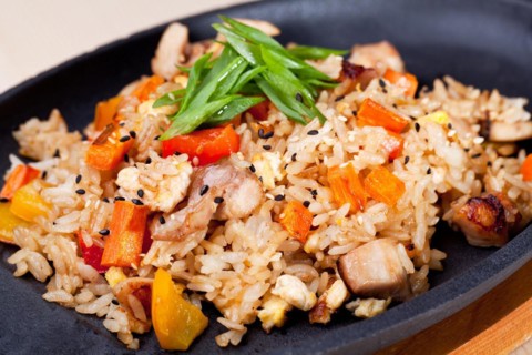 Japanese Cuisine - Fried Rice with Vegetables and Chicken Breast