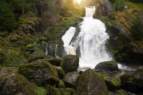 Triberg waterfall in the Black Forest, highest fall in Germany, Gutach river plunges over seven