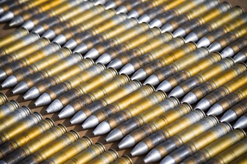 30mm cannon shells used in an onboard cannon of an AH-64 apache helicopter