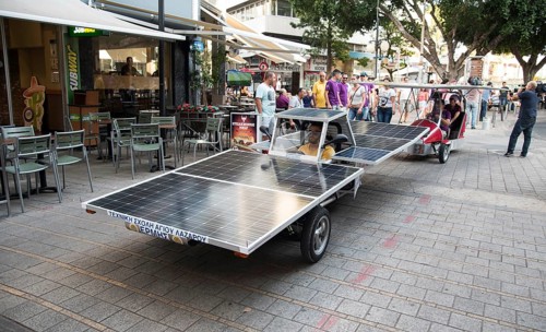 Nicosia, Cyprus, June 25 2016: Solar powered cars parading to awake people for the benefits of the