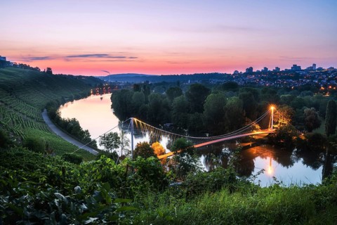 GOLDEN GATELEFREIENSTEIN bridge over the Neckar near Stuttgart at sunrise and dusk