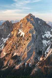 Mountain Köllenspitze (Kellenspitze) in Tyrol Austria, in the Tannheimer Valley at sunrise