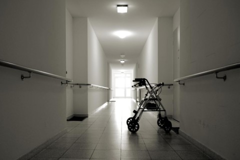 Hallway with rollator in a retirement home