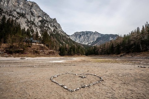 Heart of stone, dried up lake, Grüner See, Tragöß, Styria, Austria, Europe