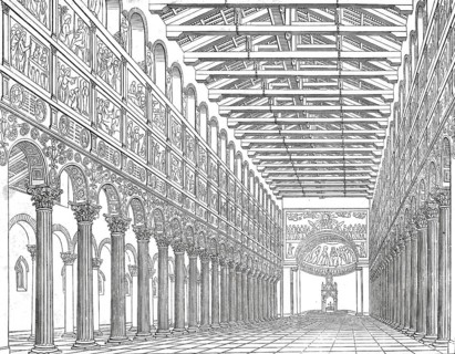 Interior, St Paul Outside the Walls, one of the papal basilicas in Rome, Italy, Historical,