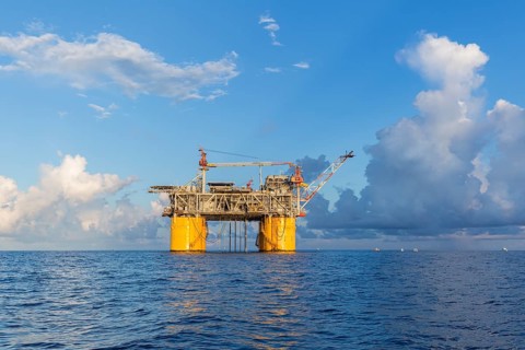 Offshore petroleum drilling rig in the Gulf of Mexico