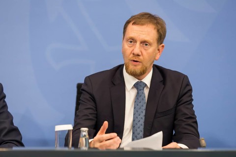 Michael Kretschmer (CDU, Minister-President of the Free State of Saxony) during a press conference