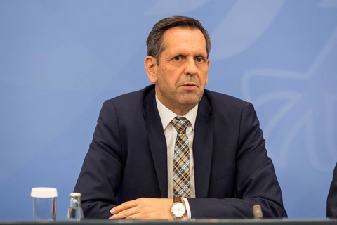Olaf Lies (SPD, Minister-President of Lower Saxony) during a press conference after the
