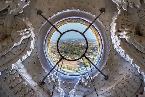 View from the inside of the head of the Guan Yin (Goddess of Mercy) statue at Wat Huay Pla Kang