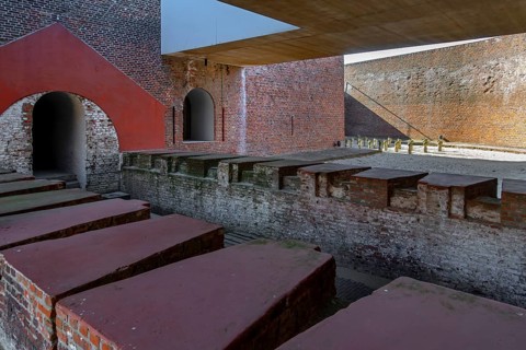Cut section of caponier with rifle ports in ditch at Fort Napoleon, polygonal fort of the
