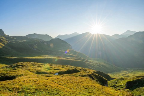 Sunrise in the Mountains at Hochalpenstraße, view from Fuscher Lacke, Pinzgau, Salzburg, Austria,